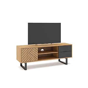Meuble TV MADONA 140x40x51,5cm - Chêne / Noir Meuble TV sur pieds