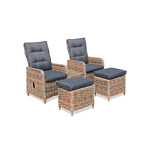 Set Relax CHAHINE 2 Fauteuils +2 Reposes pieds et Table Basse - Gris Salon de jardin