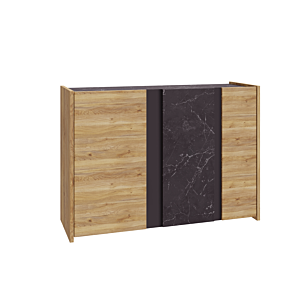 Commode WHAKATANE 3 Portes - Chêne Marbre / Noir Commodes
