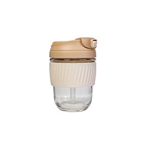 Bocal En Verre Avec Double couvercle + paille - Crème Rangement cuisine