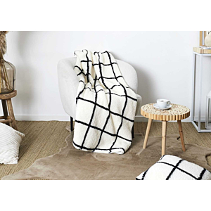 Plaid SHERPA Carreaux 130x160cm - Blanc