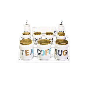 SET DE 7 POTS À EPICES + HUILE-VINAIGRE + SUPPORT EN METAL - Multicouleur Rangement cuisine