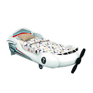 Lit AVION 90x190 Avec Sommier - Blanc Noir / Bleu Rouge Lits enfant