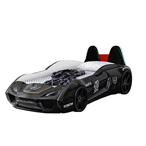 Lit Voiture VENTO 90x190cm Avec Sommier + LED + Siège- Noir
