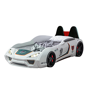 Lit Voiture VENTO 90x190cm Avec Sommier + LED + Siège Lits enfant