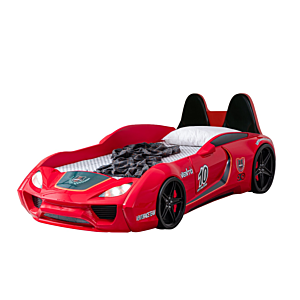 Lit Voiture VENTO 90x190cm Avec Sommier + LED + Siège- Rouge