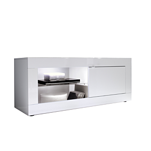 Meuble Tv BASIC 1 Porte 140cm - Blanc Laqué Brillant Promos printemps