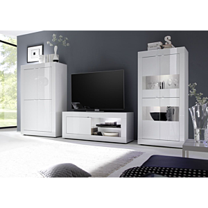 Meuble Tv BASIC 1 Porte 140cm - Blanc Laqué Brillant