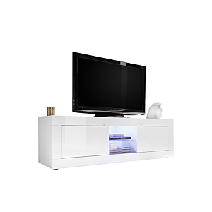 Meuble Tv BASIC 2 Portes 180cm - Blanc Laqué Brillant Promos printemps