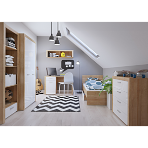 Double Commode BALDER 4 Tiroirs - Blanc / Chêne