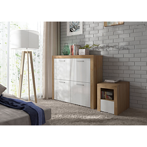 Commode BALDER 4 Portes - Blanc / Chêne