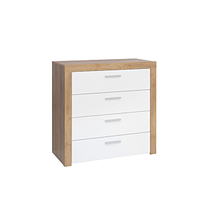 Double Commode BALDER 4 Tiroirs - Blanc / Chêne Commodes