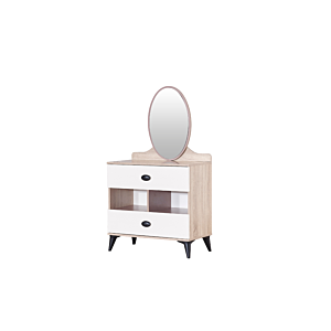 Commode MADO AVEC 2 TIROIRS ET Miroir - Chêne / Blanc Commodes