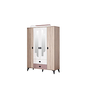 Armoire MADO Avec 4 Portes et 2 Miroirs - Chêne / Blanc Armoires