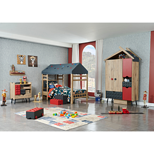 Armoire LEGO - Chêne / Rouge / Gris