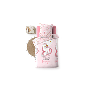 PARURE De Lit ALLOVER LICORNE FEERIQUE- Rose Parure de lits