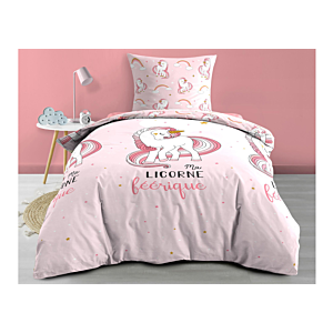 PARURE De Lit ALLOVER LICORNE FEERIQUE- Rose