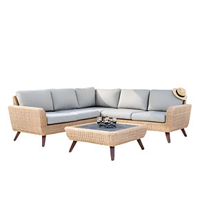 Coin Royal RIVIERA Avec Table Basse Sans Poufs - Gris / Miel Salon de jardin