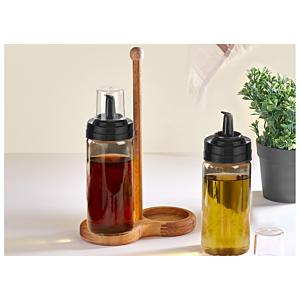 Set D'Huile Et De Vinaigre Avec Support - Noir