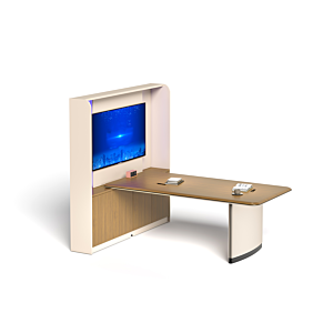 BUREAU MAJESTY AVEC RANGEMENT & SUPPORT TV - Marron / Beige