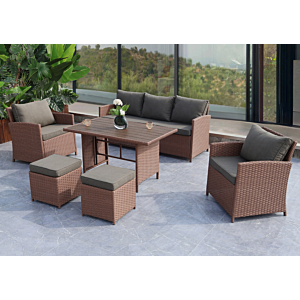 SALON TIMOR 7 PLACES +TABLE HAUTE - Marron