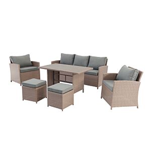 SALON TIMOR 7 PLACES +TABLE HAUTE - Marron Meubles jardin