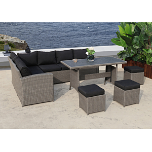 COIN TIMOR + 3 POUFS Et TABLE HAUTE - Gris Foncé