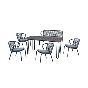 SET TABLE À MANGER ALICIA + 4 CHAISES Et BANC - Gris foncé Meubles jardin