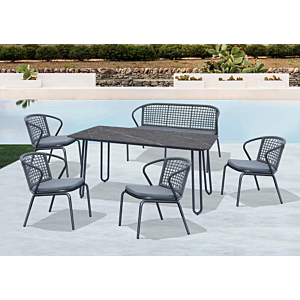 SET TABLE À MANGER ALICIA + 4 CHAISES Et BANC - Gris foncé