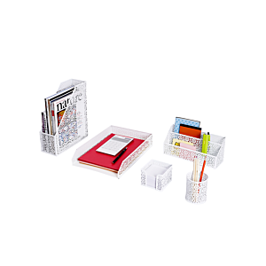 Ensemble de 5 piéces d'accessoires de bureau - Blanc Set Accessoires Bureau