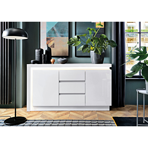 Commode WHITE LYON avec 2 portes et 3 tiroirs - Blanc
