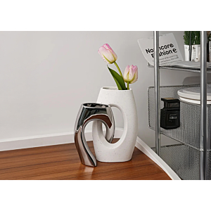VASE En Céramique – Blanc / Argenté