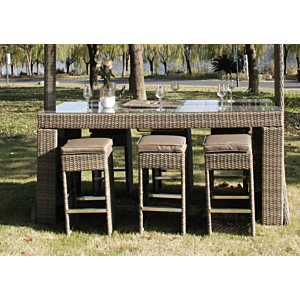 Ensemble Jardin VIP VIBES Avec 6 TABOURETS Et Table Haute - Taupe