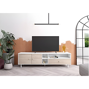 Meuble TV ROALD - Chêne / Blanc