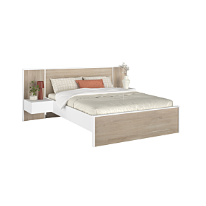 LIT PALANTE 140x190/200 SANS SOMMIER + 2 Tables de chevet - Blanc / Chêne Promos printemps