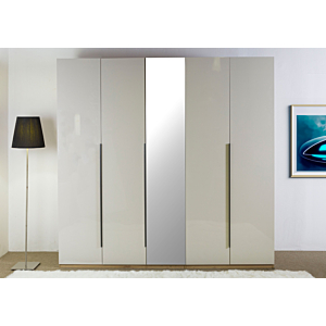 Armoire SPOSAMI Avec 4 Portes + 1 Miroir - Blanc / Chêne