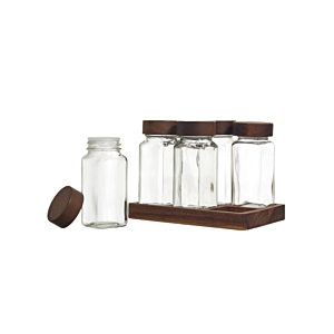 Set de 6 Bocaux à épices Sur Plateau ACACIA - Blanc Soldes été