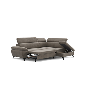 Canapé D'angle Droit HUDSON Avec fonction lit + Coffre - Greige