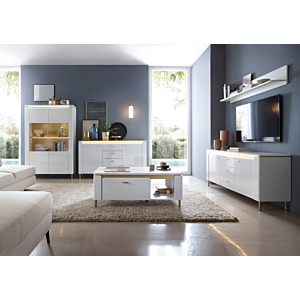 VITRINE LAZIO 2 PORTES LED en OPTION - Blanc / Doré