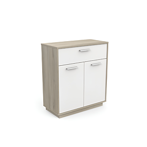 RANGEMENT LEO 2 PORTES Et 1 TIROIR - Blanc / Chêne Foncé Armoires rangements
