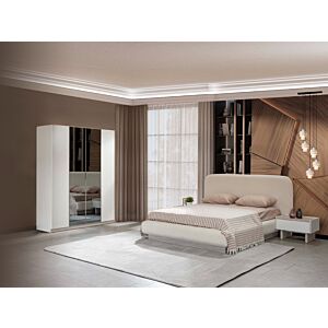 ARMOIRE MERKUR 4 PORTES Avec 2 MIROIRS - Blanc / Chêne