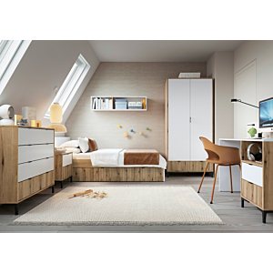Lit RICKO 120x200cm Sans Sommier - Blanc / Chêne
