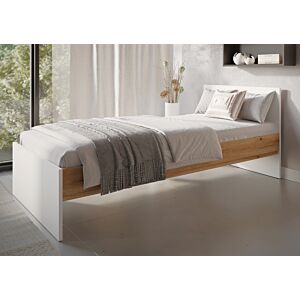 Lit RICKO 90x200cm Sans Sommier - Blanc / Chêne