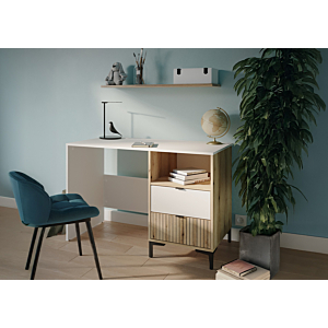 Bureau RICKO 2 Tiroirs + 1 Niche - Chêne / Blanc