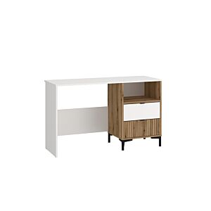 Bureau RICKO 2 Tiroirs + 1 Niche - Chêne / Blanc