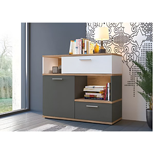 COMMODE TWENTY - Blanc / Chêne / Gris