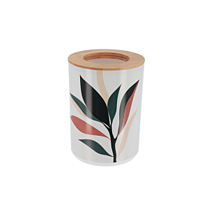POUBELLE FLORA AVEC COUVERCLE BAMBOU 5L - Blanc Salle de Bain