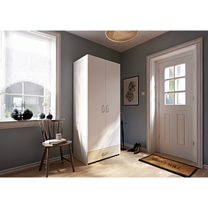 ARMOIRE ECONOBOX 2 Portes - Blanc / Chêne