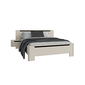 LIT VODOL SANS SOMMIER + 2 TABLES DE CHEVET - Blanc / Noir Lits adulte