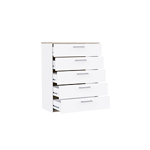 COMMODE WATSON 5 Tiroirs - Blanc / Chêne